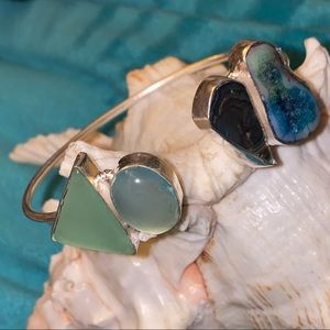 Labradorite + Abalone + Aquamarine + Solar Druzy handcrafted gem cluster cuff